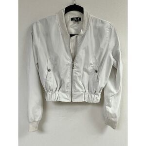 36.5 Womens Full zip up Bomber Long Sleeve Preppy Casual Jacket White Size Small